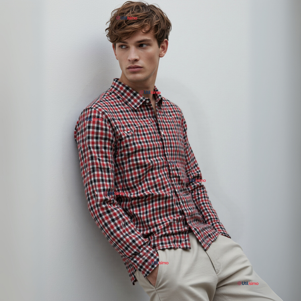 Camisa Huaso Cuadrillé Cuadro Manga Larga 100% Algodón Negro Rojo Casual
