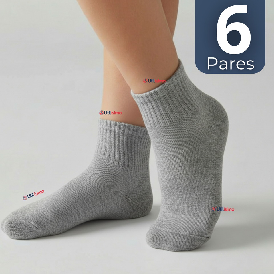 Pack 6 Pares Calcetines Tobilleras Cortos Algodón Color Gris Niña y Niño