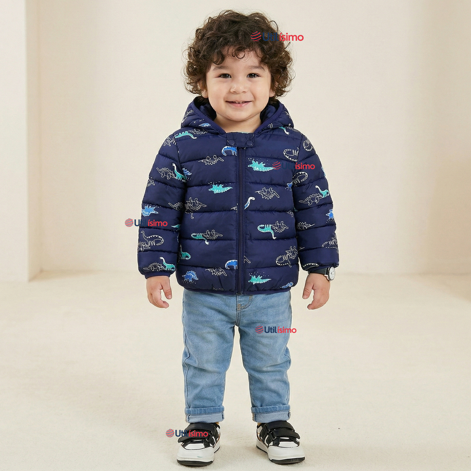 Parka Con Capucha Térmica Poliester Niño Dinosaurio