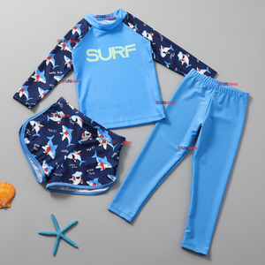 Traje De Baño Manga Larga Con Pantalón Largo y Pantalón Corto Niño de 3 a 11 Años Blue Surf