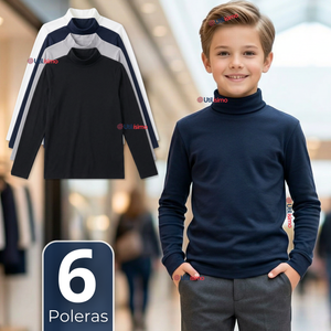 Pack 6 Poleras Camisetas Polar Primera Capa Beatle Manga Larga Colores Surtido Niño