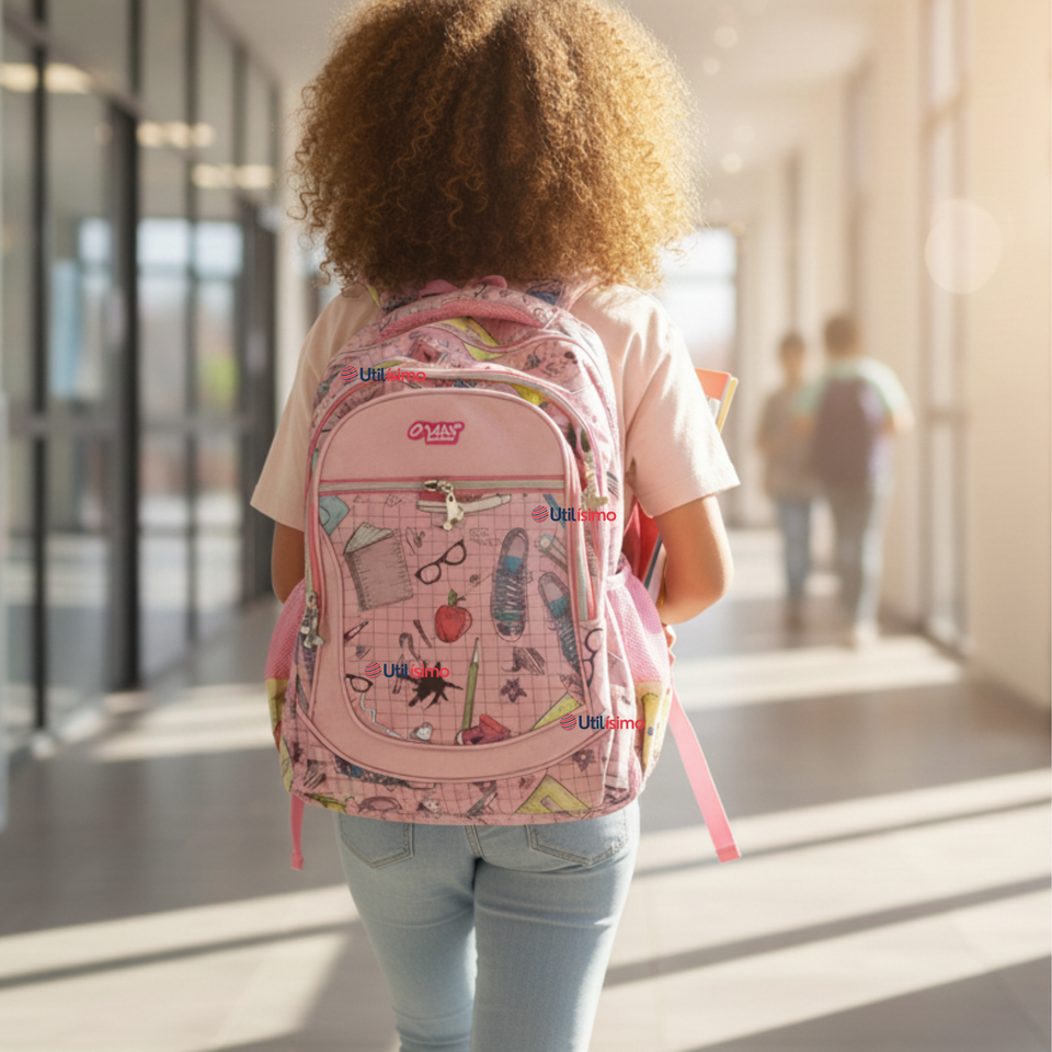Mochila Escolar Con Estuche 43cm Tela Oxford Impermeable Niña