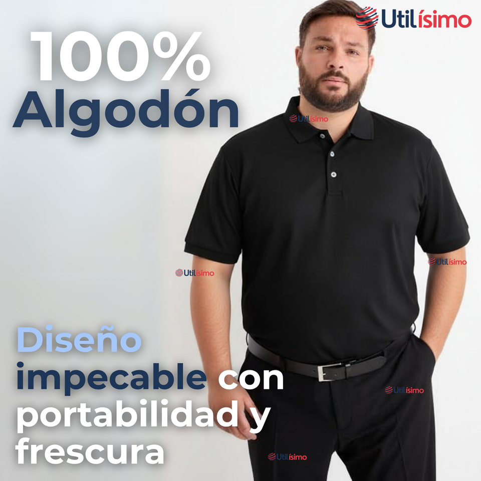 Polera Pique Premium 200g Manga Corta 100% Algodón Textura Suave Chemise Negro Hombre