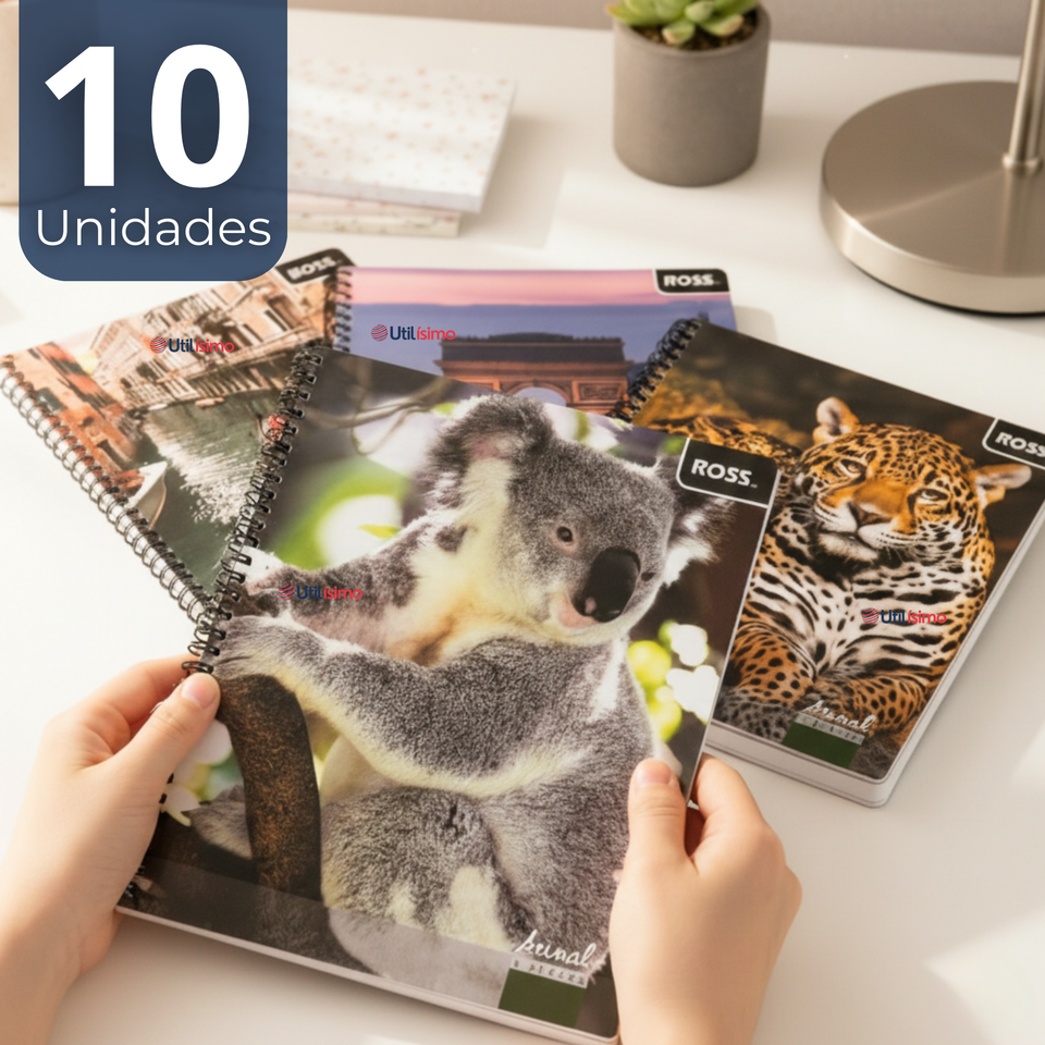 Pack 10 Cuadernos Universitario Animal & Places Ross 7mm 100 hojas Diseños Surtidos