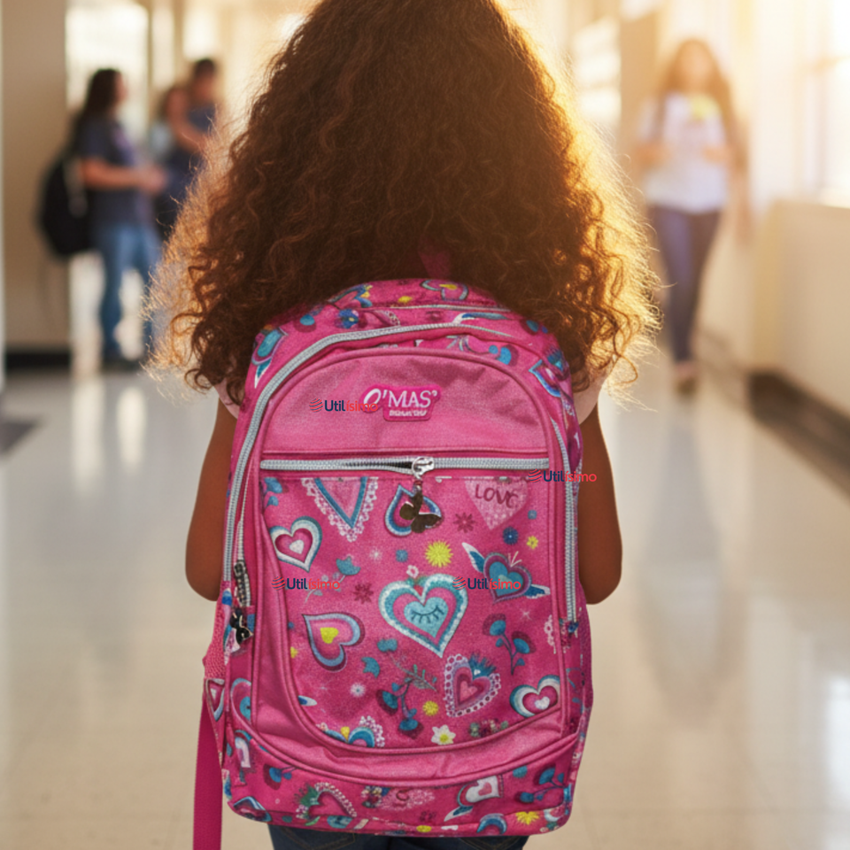 Mochila Escolar Con Estuche 36cm Tela Oxford Impermeable Niña