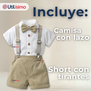 Conjunto De Vestir Con Tirantes Camisa Pantalón Corto Algodón Niño