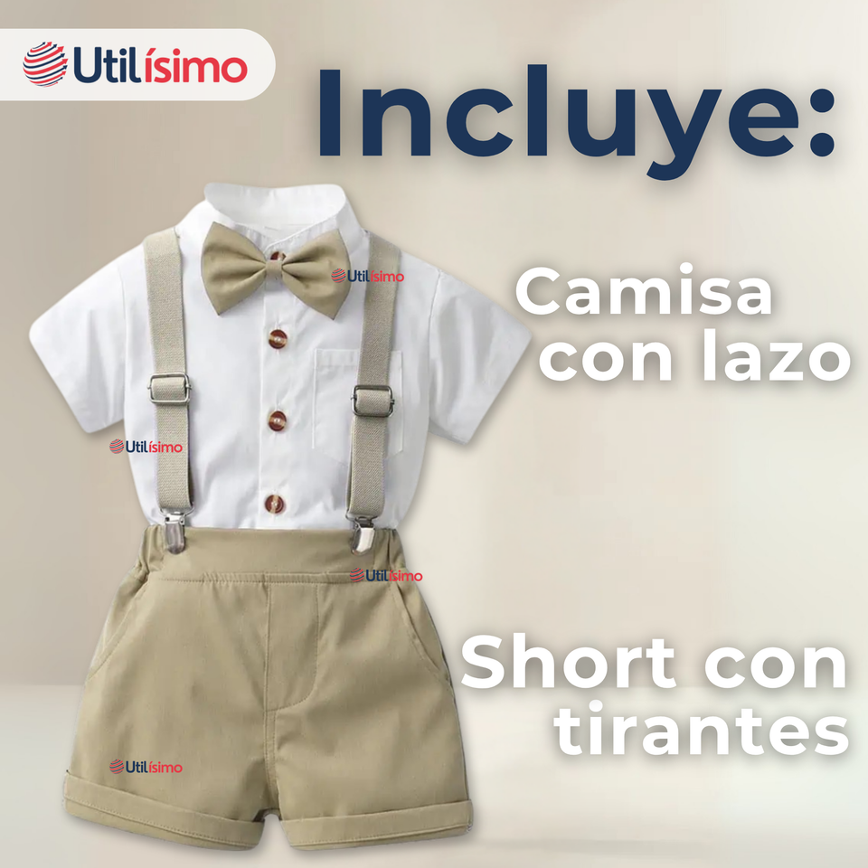 Conjunto De Vestir Con Tirantes Camisa Pantalón Corto Algodón Niño