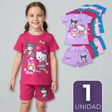 Conjunto Sanrio 100% Algodón Polera Pantalón Corto Niña Kuromi Hello Kitty My Melody