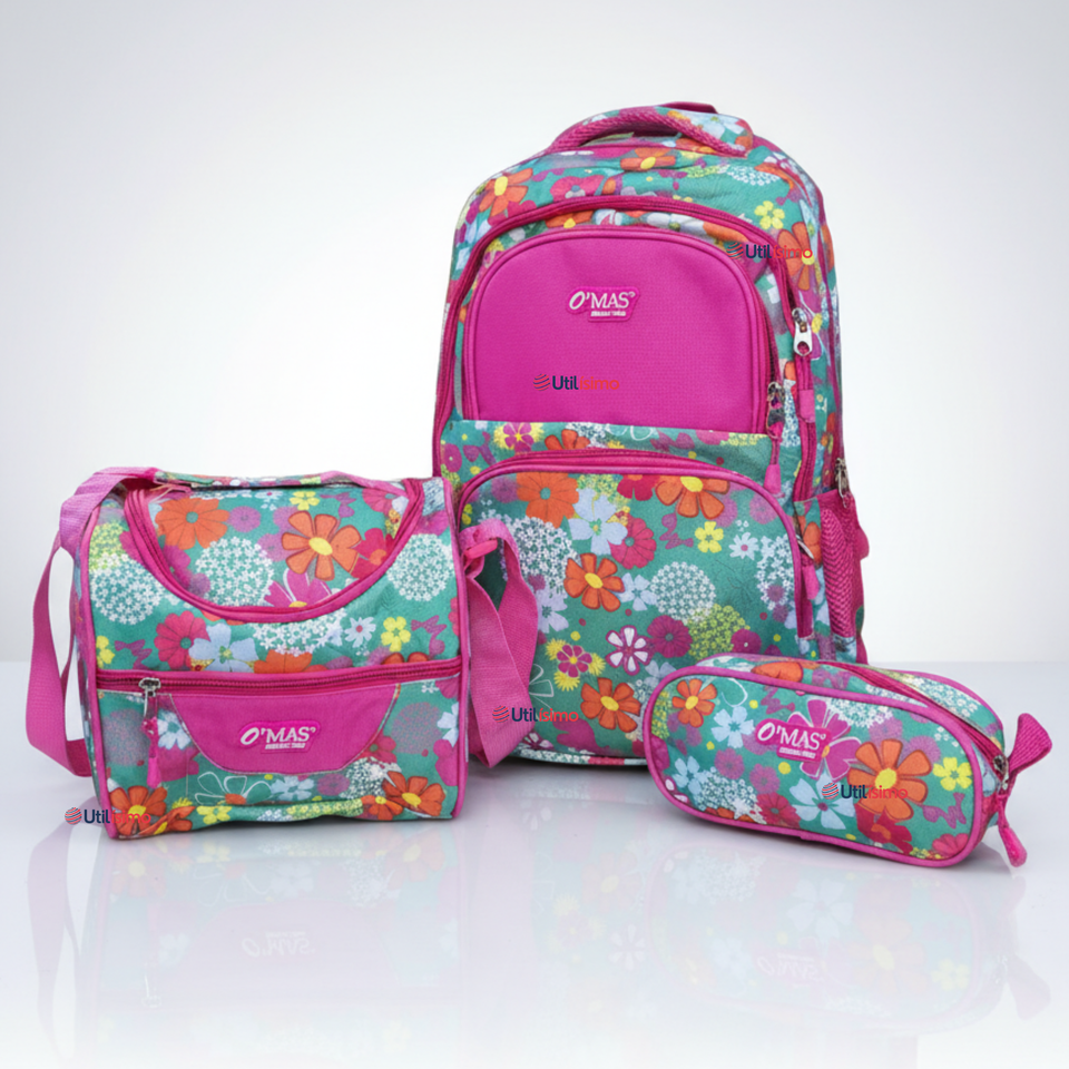 Mochila Escolar Kit Con Estuche y Lonchera 43cm Tela Oxford Niña