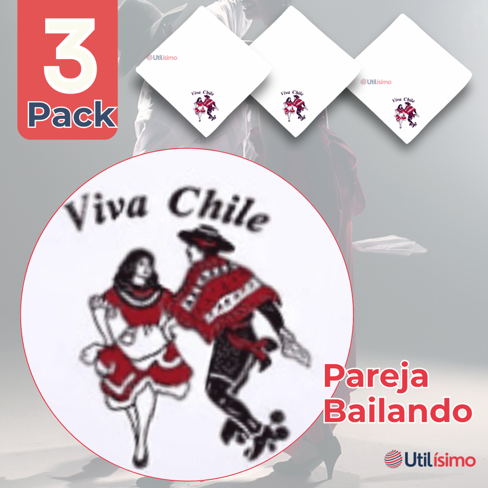 Pack 3 Pañuelos Baile Cueca 45CM Bordado Pareja Baile Fiestas Patrias
