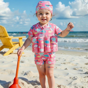 Traje de Baño Flotador Enterito Con Gorro Niña 2 Piezas 9 a 36 Meses Pink Sea