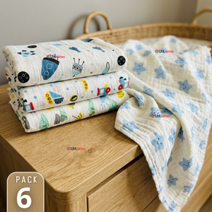Pack 6 Mantas Muselina 70x 70 CM Bebé Niño Multiuso 100% Algodón Colores Surtidos