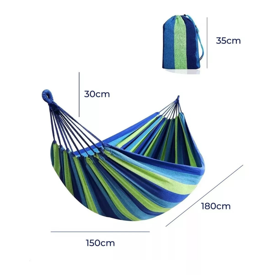 Hamaca 100% Algodón 2 Plaza Colgante 150x180cm Azul Verde