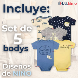 Pack 5 Bodys Niño Manga Corta Tedmimak 100% Algodón Baby BE KIND