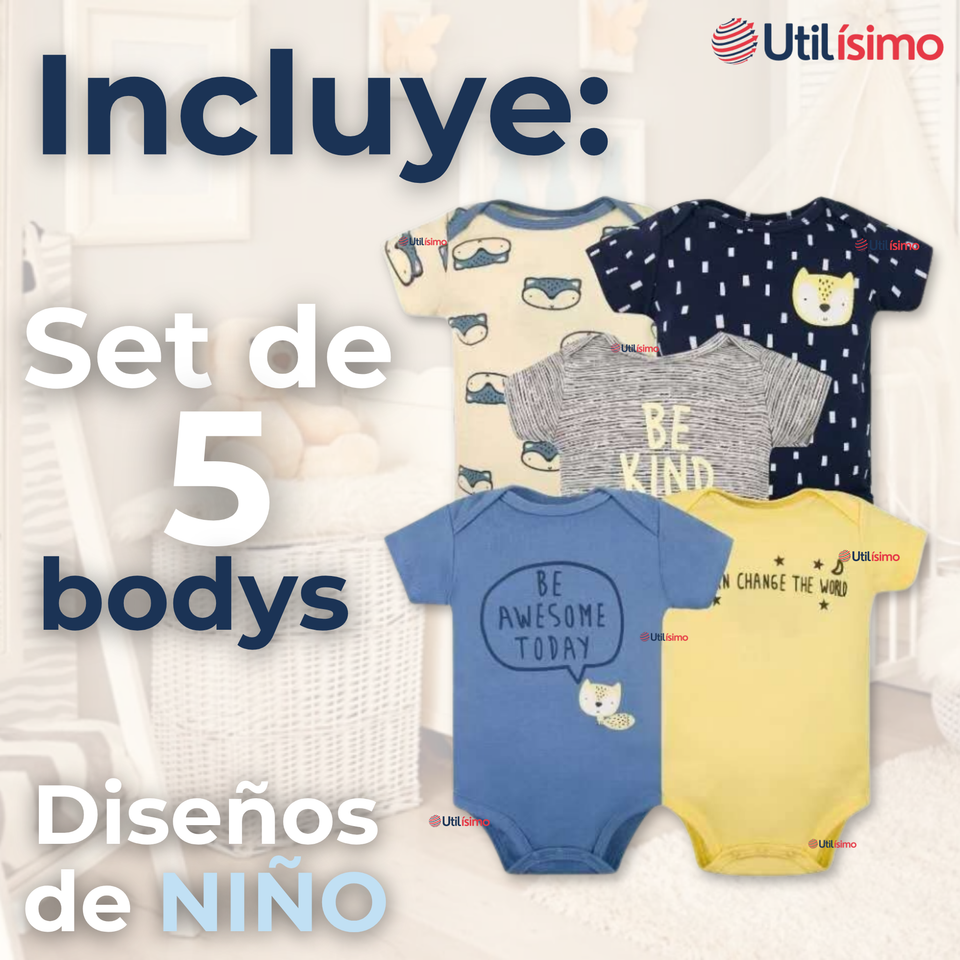 Pack 5 Bodys Niño Manga Corta Tedmimak 100% Algodón Baby BE KIND