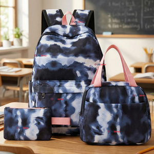 Mochila Escolar + Estuche + Lonchera 43cm Tela Oxford Azul Oscuro Niña