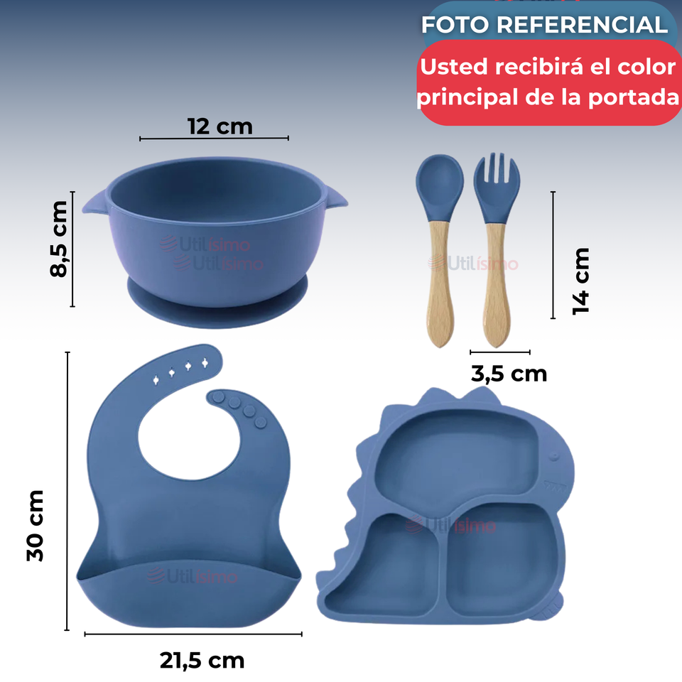 Set De Alimentación Bebé Silicona 5 Piezas Dinosaurio Libre BPA