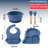 Set De Alimentación Bebé Silicona 5 Piezas Dinosaurio Libre BPA