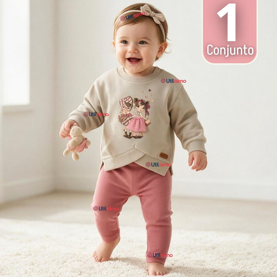 Conjunto 2 Piezas Polerón y Pantalón Buzo 100% Algodón Tedmimak Bebé Niña Pretty