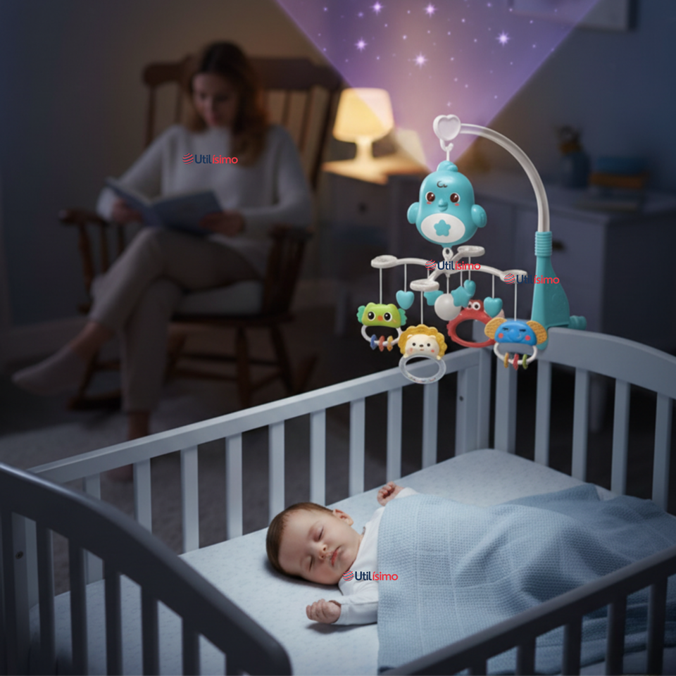 Móvil Giratorio Musical Proyector Bebé Niño Azul