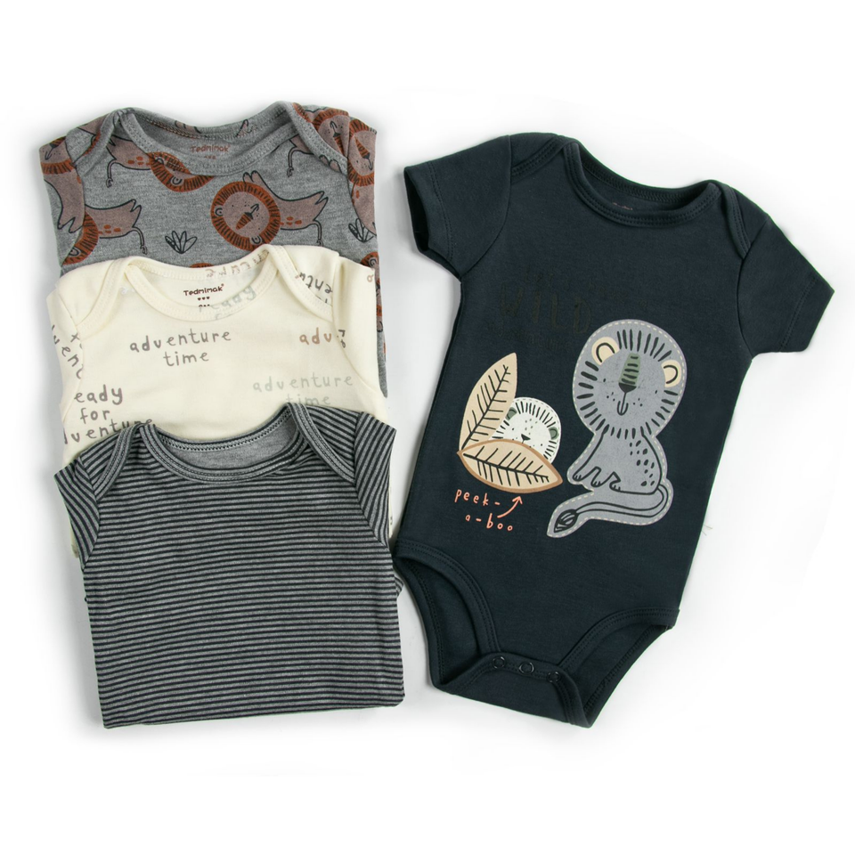 Pack 4 Unidades Extensor Body Bebé +Pack 4 Bodys Algodón Niño Manga Corta Raya Gris