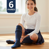Pack 6 Bucaneras Escolares Calcetines Acrílico Azul Premium Niña y Juvenil