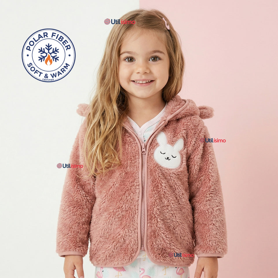 Polerón Con Capucha Forro Polar Bebe Niña Conejo Abrigo Invierno