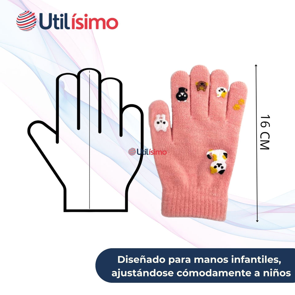 Guantes 16cm Lana Acrílica Niña Estampado Gato Colores Surtidos