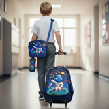 Mochila Escolar Con Ruedas + Estuche + Lonchera Poliéster Astronauta Niño