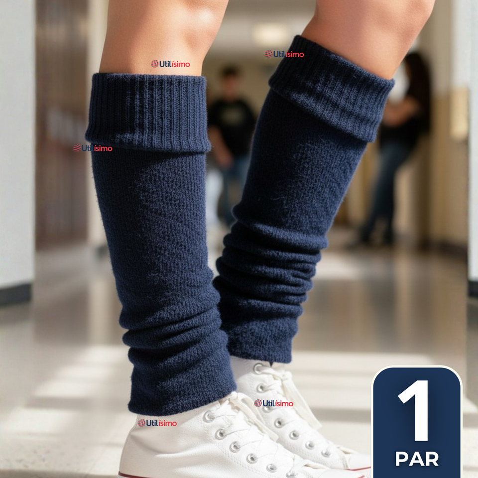 Polainas Escolares 1 Par  Invierno Abrigadoras Niña Azul Acrílico