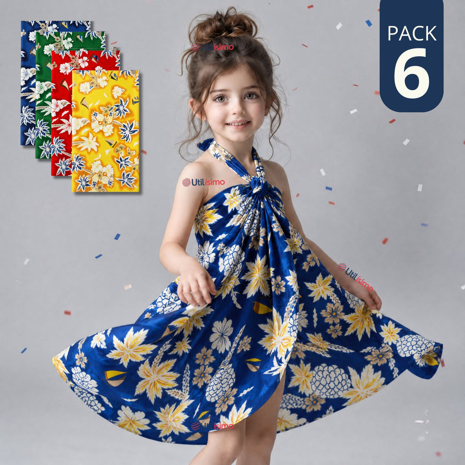 Pack 6 Pareos Pascuense Niña Hawaiano Surtidos Danza Fiestas Patrias