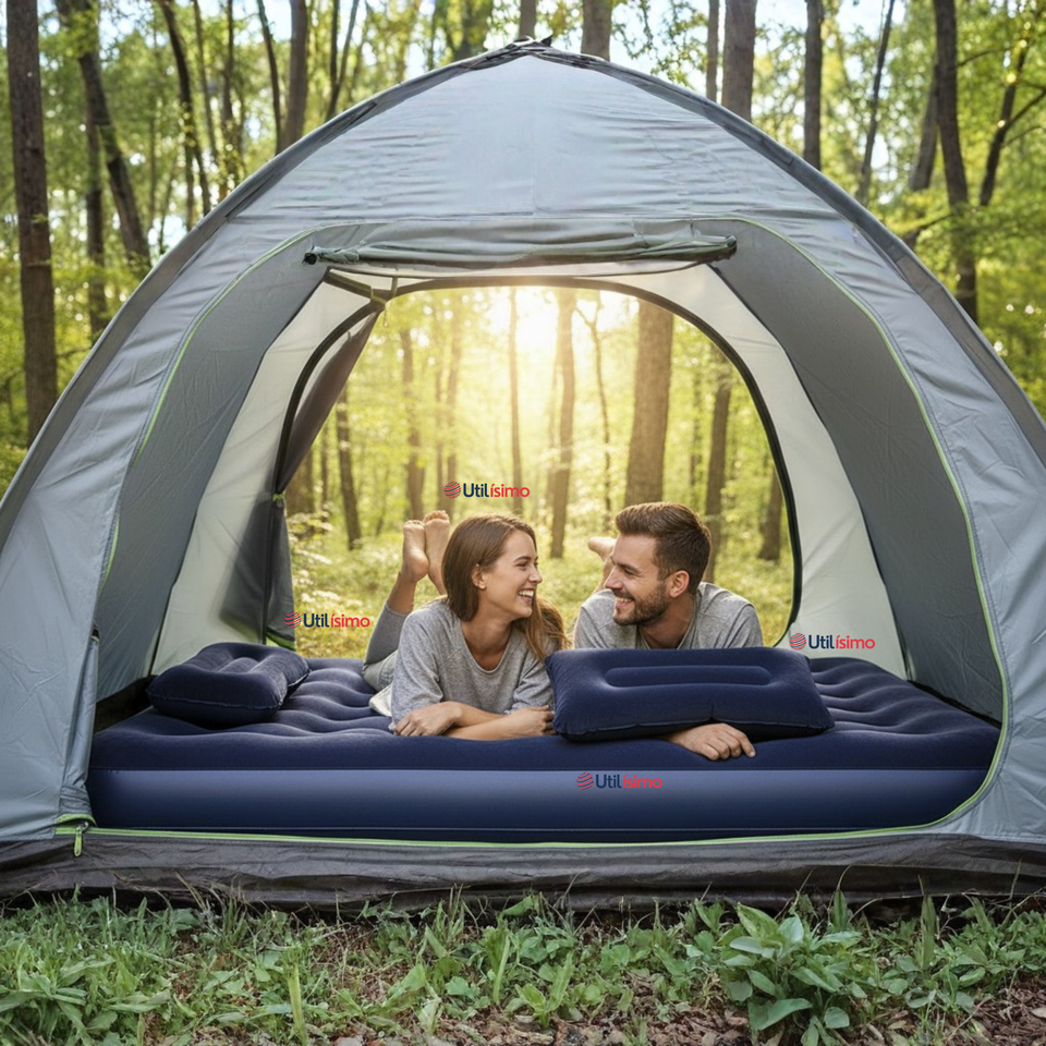Colchón Inflable 2 Plazas Camping Más Inflador Y Dos Almohadas Bestway