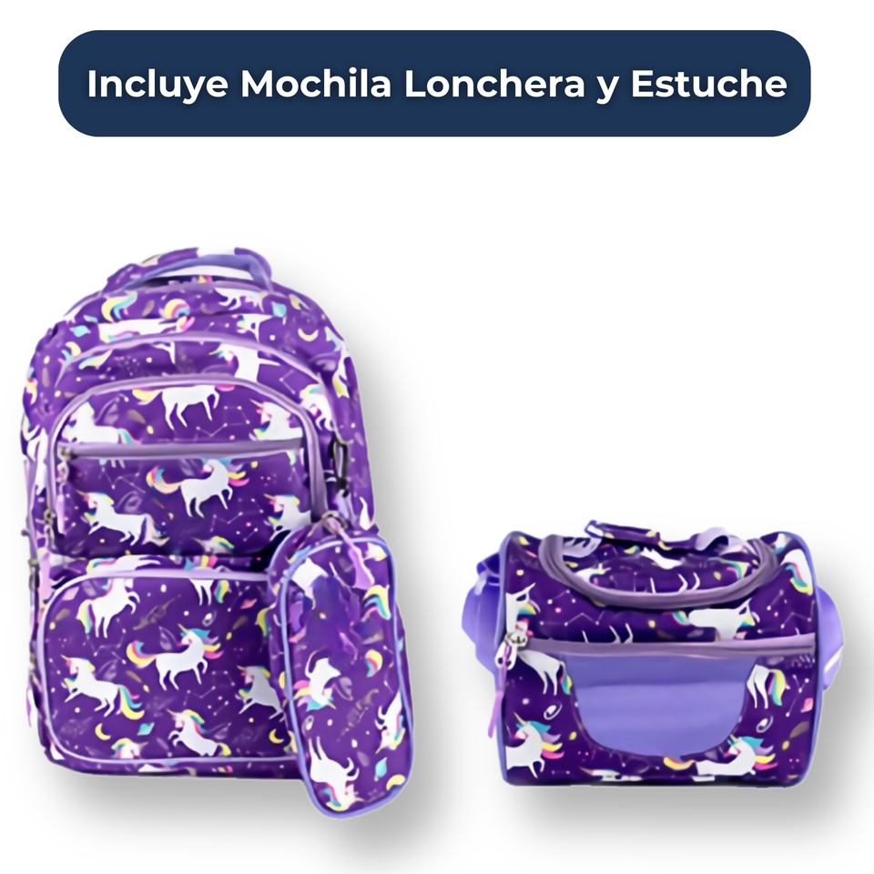 Mochila Con Lonchera Y Estuche 45CM Diseños Variados Niña