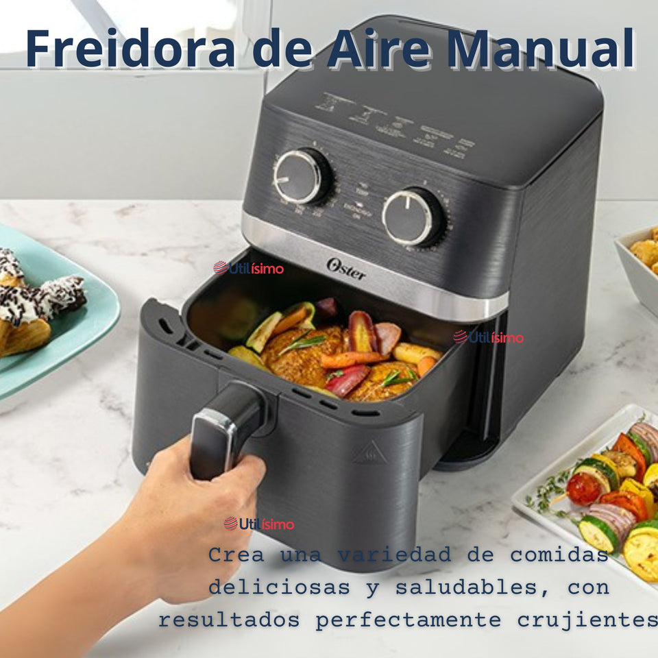 Oster® Freidora de Aire Manual, Recubrimiento Oster® DiamondForce, 4L de Capacidad, con Controles de Tiempo y Temperatura, CKSTAF401MDF + 300 Forros Desechables para Air Fryer