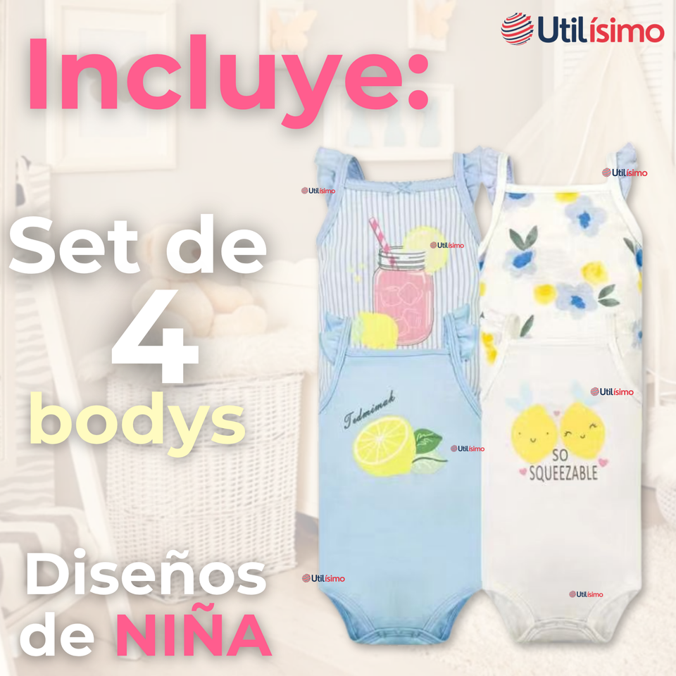 Pack 4 Bodys Niña Sin Manga Tedmimak 100% Algodón Princess Summer