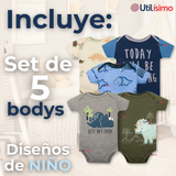 Pack 5 Bodys Niño Manga Corta Tedmimak 100% Algodón Mini Dino Squad