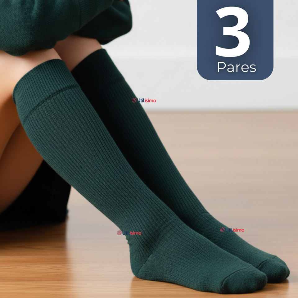 Pack 3 Calcetínes Escolares Largo Acrílico Verde Niñas Juvenil