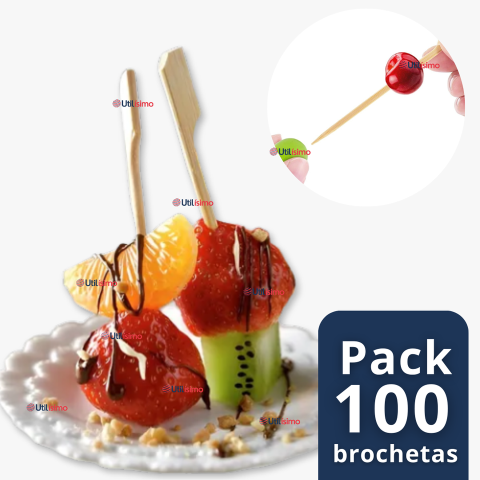 Pack 100 Piezas Brochetas De Bambú Bandera Cóctel 10cm