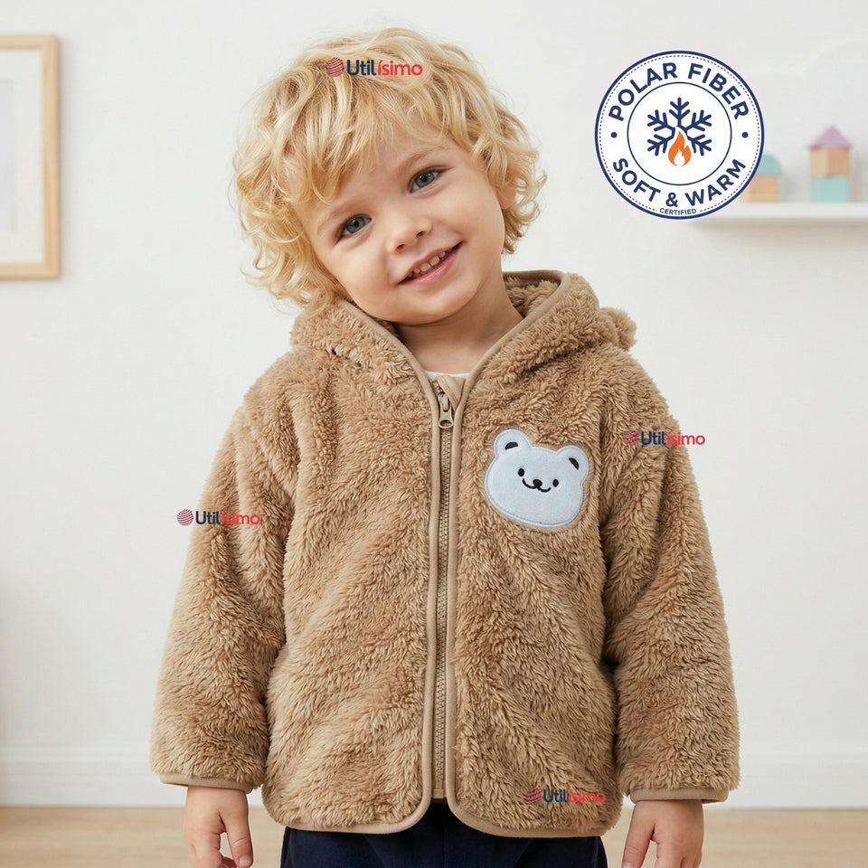 Polerón Con Capucha Forro Polar Bebe Niño Oso Abrigo Invierno
