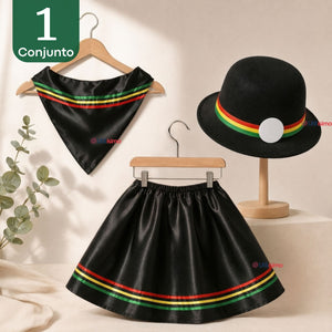 Traje Nortino Niña 3 piezas Negro Baile Típico Fiestas Patrias