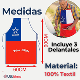 Pack 3 Delantal Cocina Fiestas Patrias Bandera Chilena 60X90 CM Viva Chile