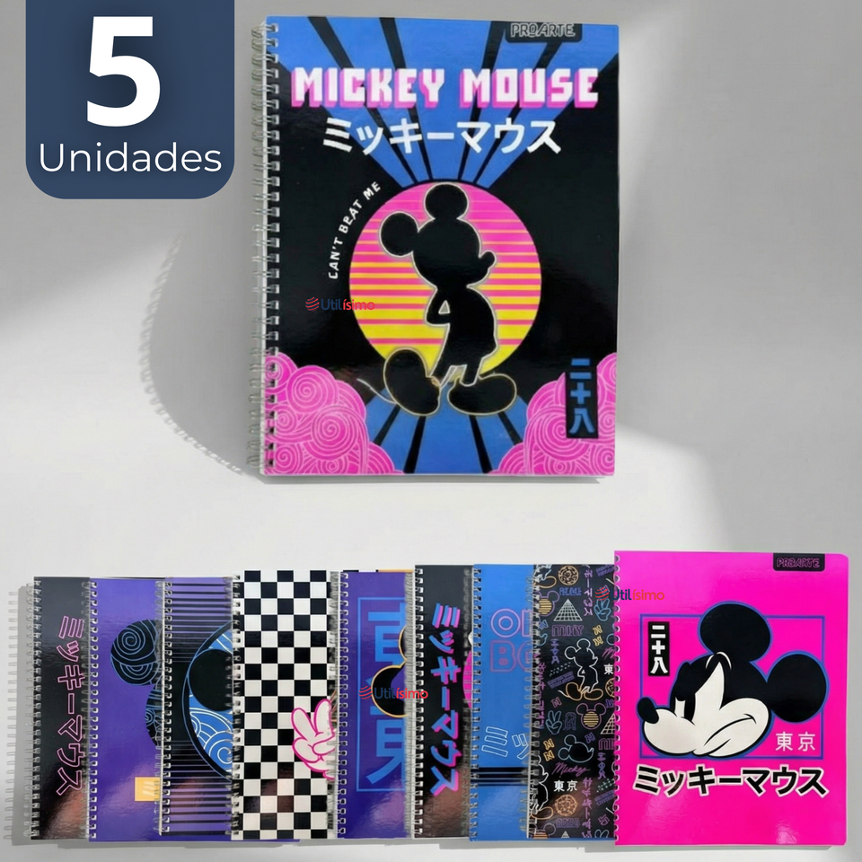 Pack 5 Cuadernos Universitarios Mickey Mouse Proarte 7mm 100 Hojas Diseños Surtidos