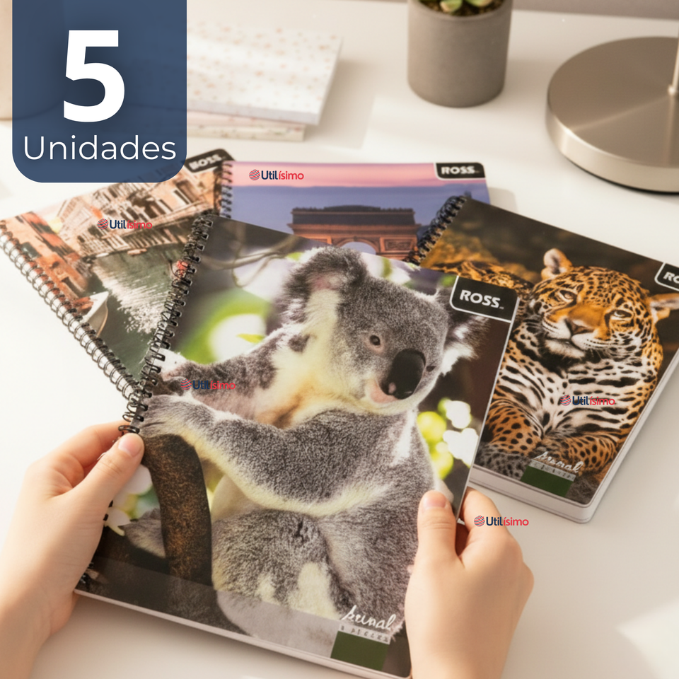 Pack 5 Cuadernos Universitario Animal & Places Ross 7mm 100 hojas Diseños Surtidos