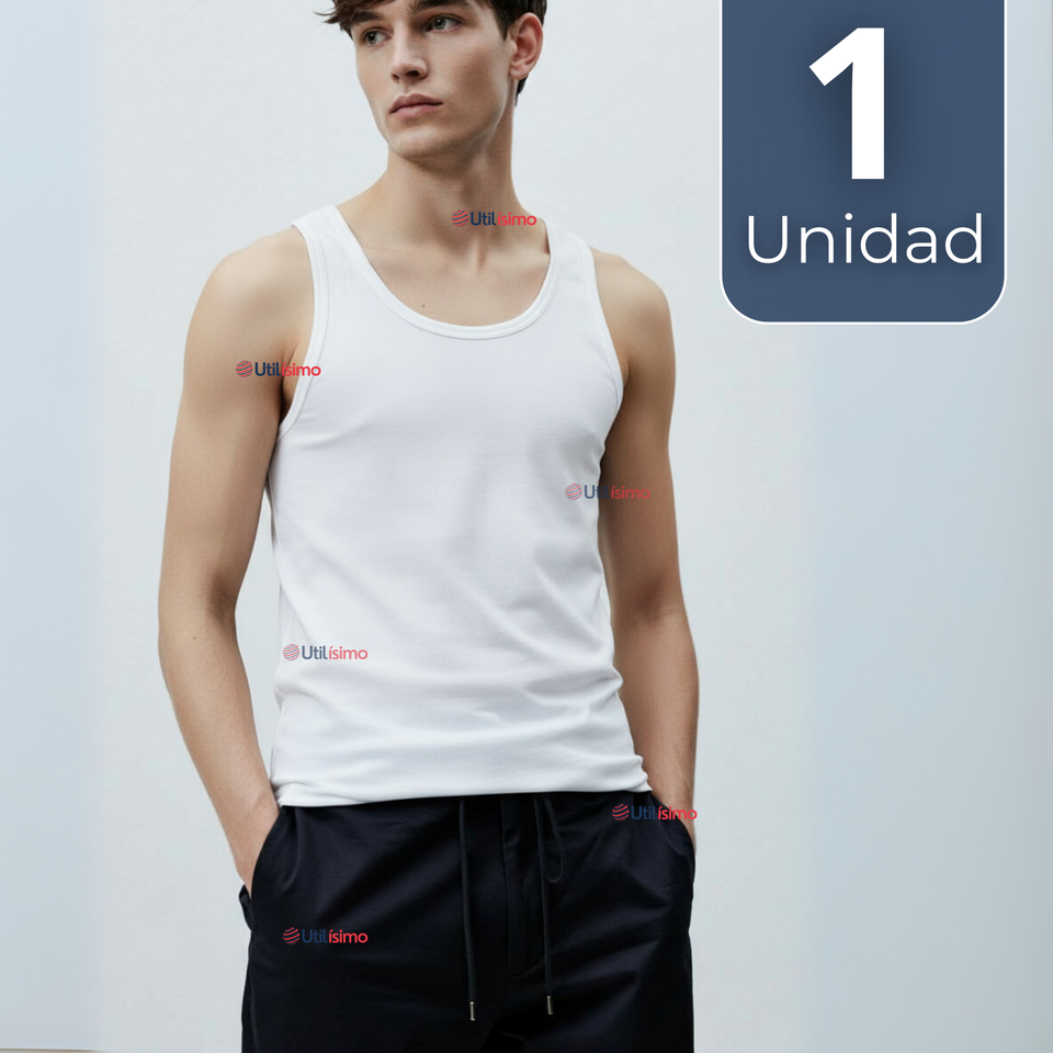 Camiseta Sin Manga Básica Suave 100% Algodón Blanco Juvenil