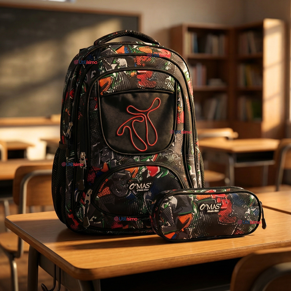 Mochila Escolar Con Estuche 43cm Tela Oxford Impermeable Niño