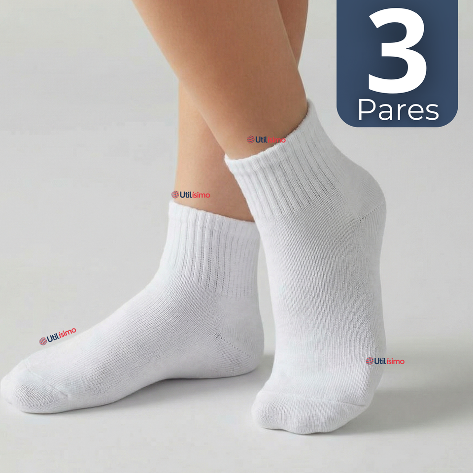 Pack 3 Pares Calcetines Tobilleras Cortos  Algodón Color Blanco Niña y Niño