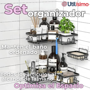 Set Organizador Esquinero Baño 5 Piezas Acero Inoxidable Instalación Adhesiva