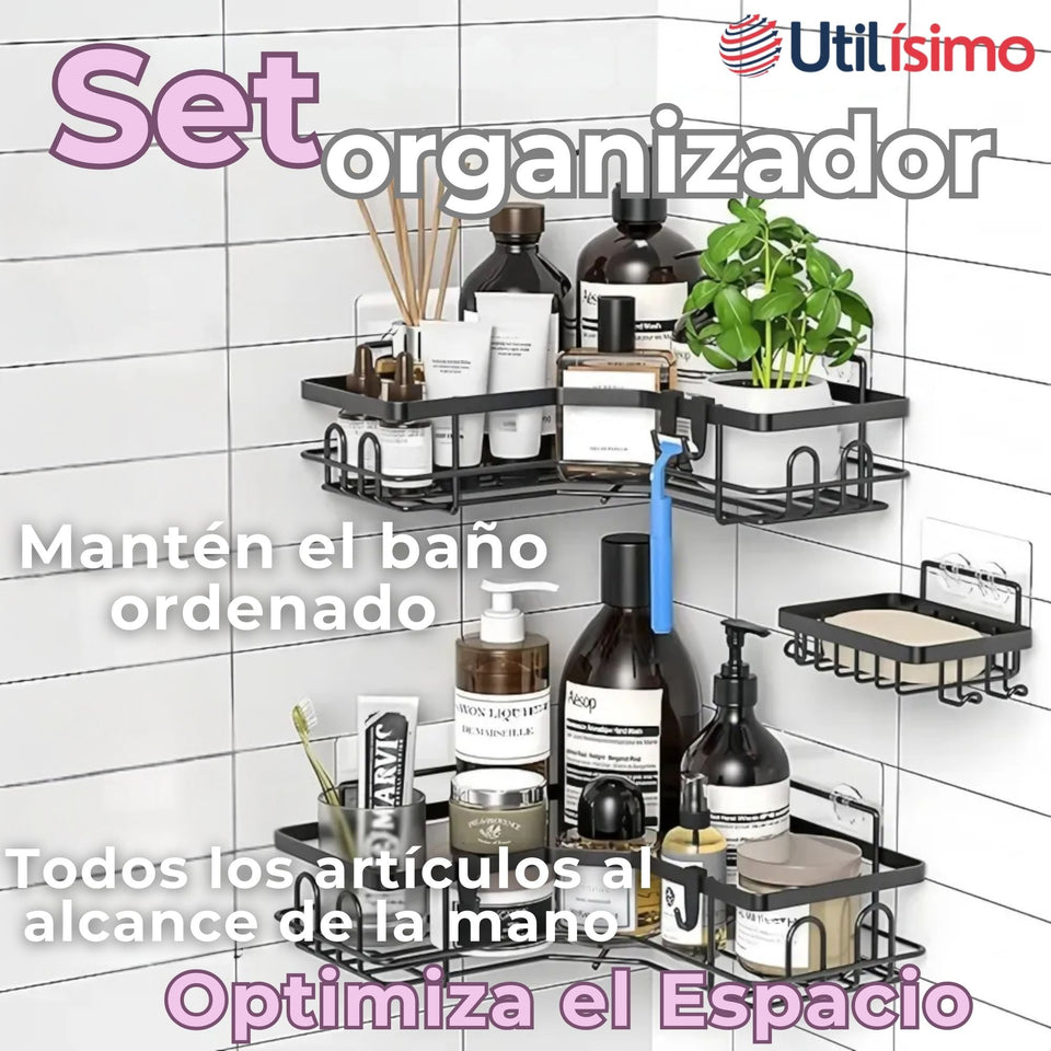 Set Organizador Esquinero Baño 5 Piezas Acero Inoxidable Instalación Adhesiva