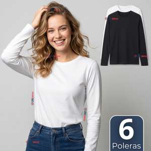 Pack 6 Camisetas Poleras Polar Primera Capa Manga Larga Colores Surtidos Mujer