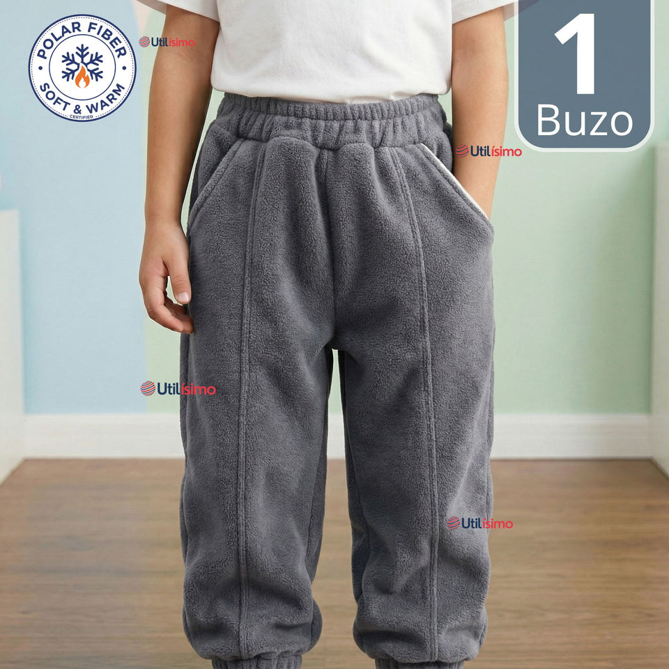 Buzo Solo Pantalón Gris Bebé Niño Forrado Polar